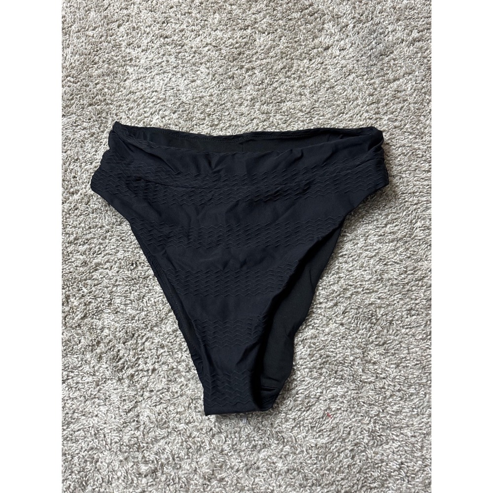 Aerie Black Textured Chevron High Cut Cheeky Bikini Bottoms Large 9828758810
